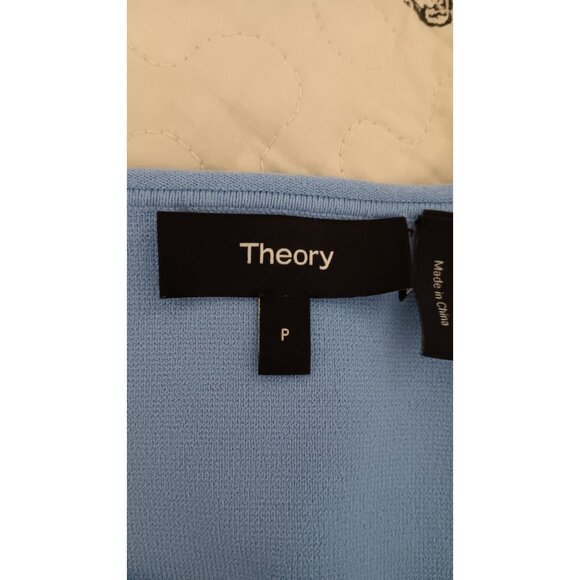 Theory Blue Petite Stretch Clean Crewneck Boxy Crepe Knit Casual Occasion Top - Picture 3 of 3